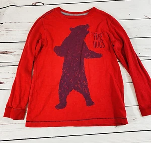 Free Hugs Old Navy Boys Pocket Tee Size Medium 8 Red Long Sleeve Bear Love - Picture 1 of 7