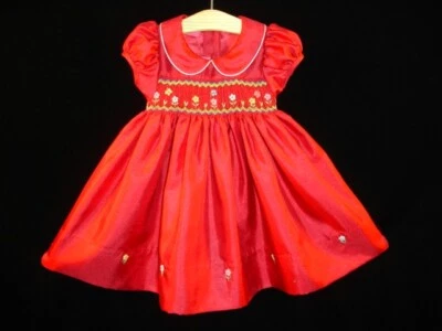 Ciao Bebe NUEVO Vestido Bordado a Mano Bebé Niña Talla 6M ROJO Foto 1 de 4