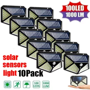 Solar Power 100 LEDS Light PIR Motion Sensor Outdoor Security Lamp Wall Garden - Picture 1 of 13