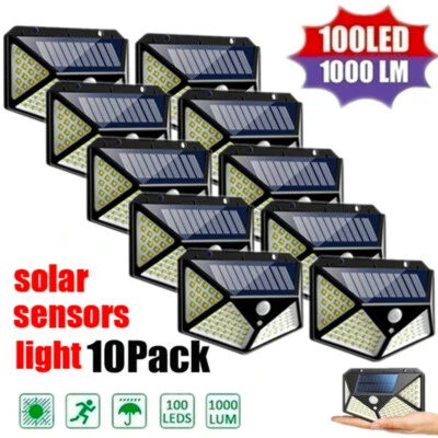 Solar Power 100 LEDS Light PIR Motion Sensor Outdoor Security Lamp Wall Garden - Image 1 of 4