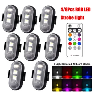 4/8X Wireless LED Strobe Light RGB 8 Colors Rechargeable Flashing Warning Lights - Picture 1 of 18