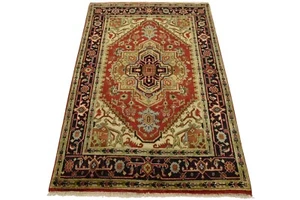 Serapi Rug 4’2” x 6′ Red Wool Tribal Hand-Knotted Oriental Carpet - Picture 1 of 12