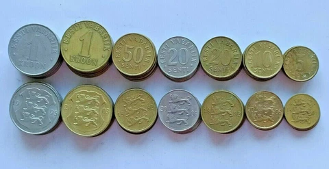Estonia set of 7 coins 2*1 kroon+50+2*20+10+5 senti Price for one set Cover
