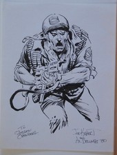AL DELLINGES / JOE KUBERT original art, Signed, SGT ROCK, 8.5x11, 1980, Sketch