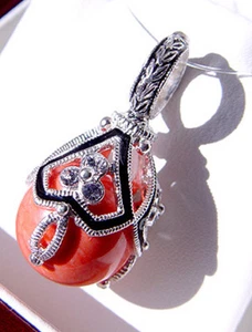 SALE ! GENUINE CORAL SUPERB STERLING SILVER 24K RUSSIAN EGG PENDANT - Picture 1 of 3