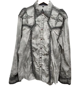 Roar by Buckle Embroidered Rhinestone Button-front Shirt Mens XL Gray L/S - Picture 1 of 20