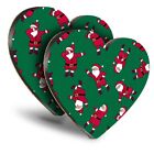 2x Heart MDF Coasters - ny Dancing Santa Clause Christmas  #45096