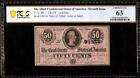 1864 Confederate Currency 50 Cent Fractional Civil War Note Money T-72 Pcgs 63