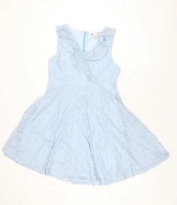 Yumi Womens Blue Floral Polyester Skater Dress Size 12 V-Neck Zip - Picture 1 of 10