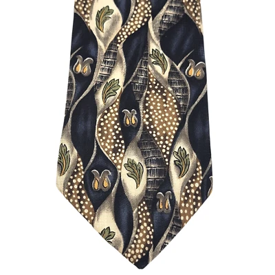 GUY LAROCHE Tie Men's Silk Necktie Blue Tan Abstract 57" x 3.75" MADE IN USA - image 1 of 4