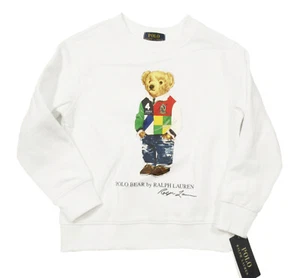 Polo Ralph Lauren Boys White Polo Bear Graphic Crew Fleece Pullover Sweatshirt - Picture 1 of 4