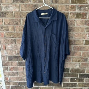 Camisa Tommy Bahama Para Hombres 3XL Azul Marino 100% Seda Botones Bolsillo Campamento Informal - Imagen 1 de 4