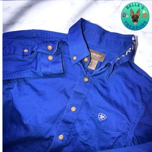 Ariat Team Logo Twill Western Shirt Boys Small 8 Blue Long Sleeve Button-Down - Picture 1 of 8