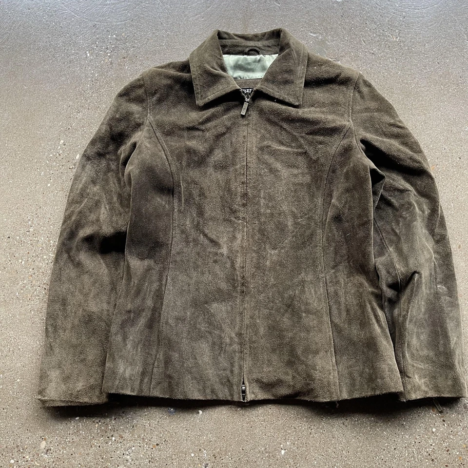 Guess куртка женщин средний коричневый замшевый молнии спереди с воротником с подкладкой карманы - Изображение 1 из 4