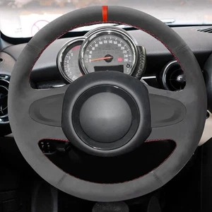 Cubierta de cuero para volante de gamuza línea roja para Mini Clubman 2007-2014 Clubvan - Imagen 1 de 7