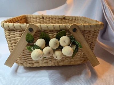 Двойные качели Nantucket деревянные ручки плетеная корзина деревянный низ сахар фрукты 10 дюймов x 8 дюймов - Изображение 1 из 3