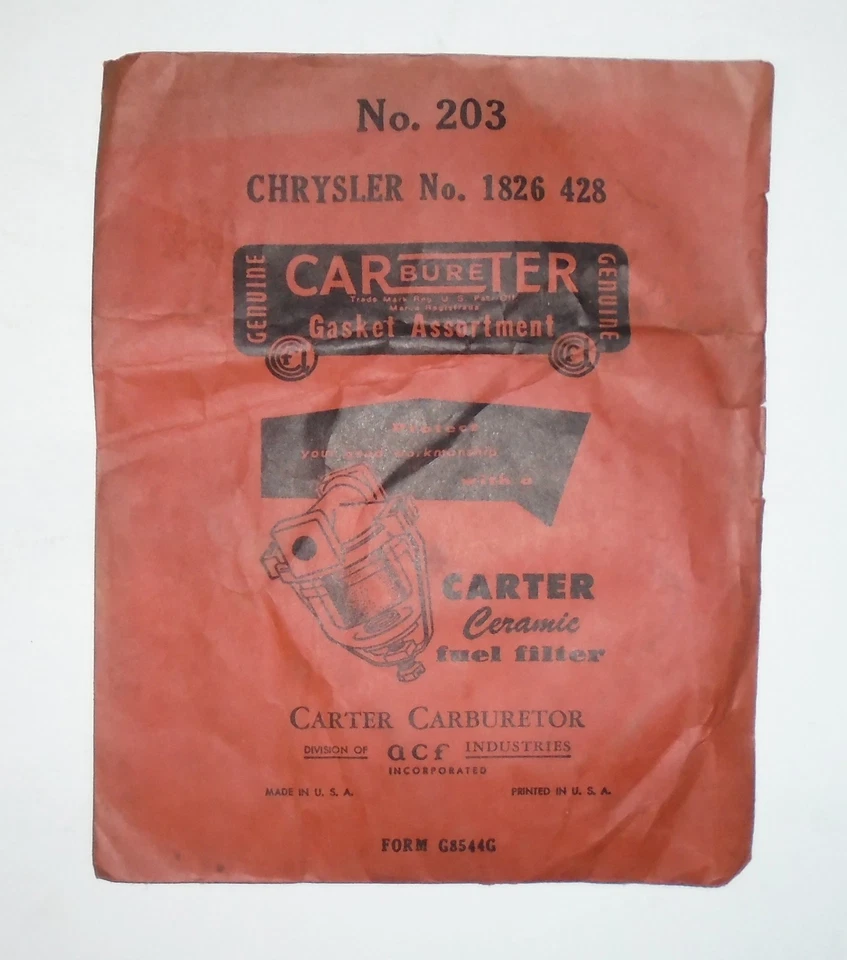 Carter No 203 Carburetor gaskets Dodge 1952 Plymouth 1948-43 Dodge Truck 1959-54 - Image 1 of 1
