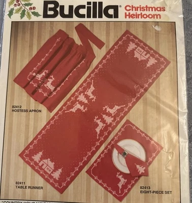Bucilla Christmas Heirloom Country Holiday Table Runner Stamp Cross Stitch 82411 - Image 1 of 3