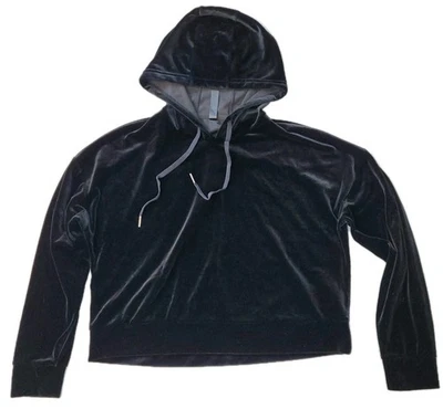 Sudadera con Capucha Kyodan Crop Terciopelo Terciopelo Salón Pullover Talla Mediana Negra  Foto 1 de 4