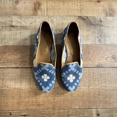 Zapatillas Stubbs & Wootton punta de aguja zapatos azul estampado geométrico para mujer talla 8 Foto 1 de 4