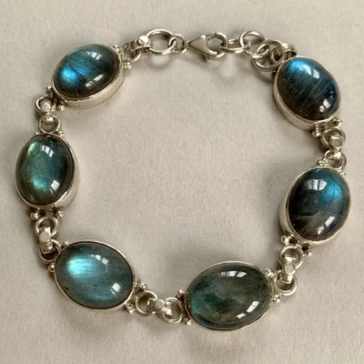 Sterling Silver Labradorite Bracelet Hallmarked 925 26.4g  19 - 20 cm 7.5” Solid - Image 1 of 4