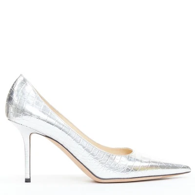 Zapatos de salón JIMMY CHOO Love espejados plata cocodrilo cuero en relieve puntiagudos EU39.5 Foto 1 de 4