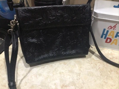 Tooled Cowhide Concealed-Carry Purse Black RFID Floral Removable Shoulder Strap - Image 1 of 4