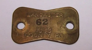 1933 Erkennungsmarke Lizenz #62 ~ Lancaster Co. PA, - Bild 1 von 1