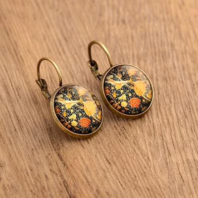 Vintage Ethnic Floral Print Round Dangle Earrings Copper Jewelry Exquisite Gift - Image 1 of 2