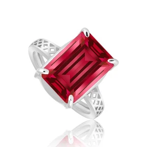 9 Ct. Certified Natural Emerald Cut Red Ruby 925 Sterling Silver Ring - Picture 1 of 5