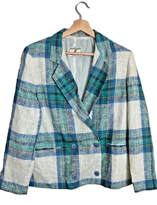 Vintage Plum Tree Escott Canada Blazer Blue Green Plaid Size 9/10 20x24 - Image 1 of 4