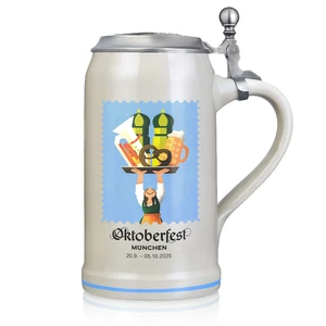 offizieller Oktoberfest Krug 2025 der Stadt München mit Zindeckel Sammlerstück - Bild 1 von 7
