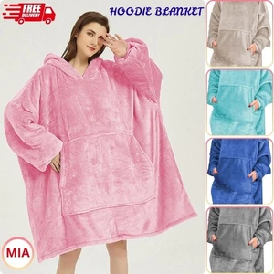Sherpa Fleece Hoodie Blanket Hug Snug Extra Long Oversized Oodies Sweatshirt UK - Picture 1 of 86