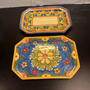 Set of 2 Plates Mexican Pottery "TALAVERA" Rectangle Serving Platter 10.5x7.5” - Picture 1 of 10