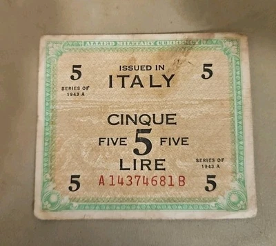 1943 A Italy 5 Lire Note - Image 1 of 2