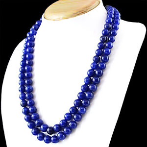 568.50 Cts Earth Mined Enhanced Sapphire Round Shape Beads 2 Strand Necklace