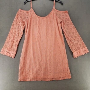 Xhilaration Dress Pink Long Sleeve Cold Shoulder Lace Lined Size Medium - Picture 1 of 20