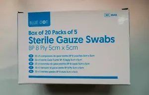 STERILE MULLTUPFER (5) - 5cm x 5cm - X 20 PACKUNGEN = 100 WUNDAUFLAGEN - 8-LAGIG - Bild 1 von 4