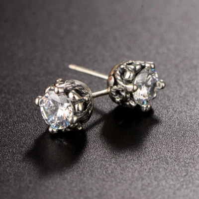 I01 Orecchini Zirconia Cristallo Bianco Tondo Argento Sterling 925 - Immagine 1 di 4