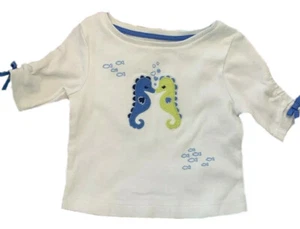 Gymboree Baby Mädchen 3-6 Monate weiß Seepferdchen Applikation Shirt griechischer Insel-Stil - Bild 1 von 4