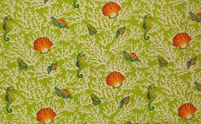 MILL CREEK KITTERY APPLE SEAHORSE SEASHELL CORAL OUTDOOR FABRIC BY THE YARD 54"W - Image 1 of 4