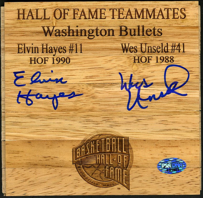 Elvin Hayes Wes Unseld SIGNED 6x6 Floorboard Washington Bullets PSA AUTOGRAPHED - Image 1 of 1