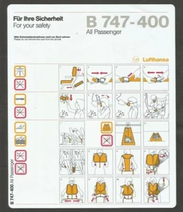 Pamphlet Lufthansa Airlines Boeing 747-400 Four Your Safety - Picture 1 of 2