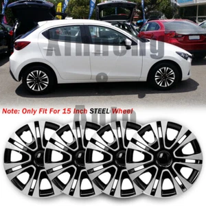 Set of 4 R15 Tire Steel Rims Snap-On Hubcaps Wheel Covers For Mazda 2 2011-2014 - Picture 1 of 14