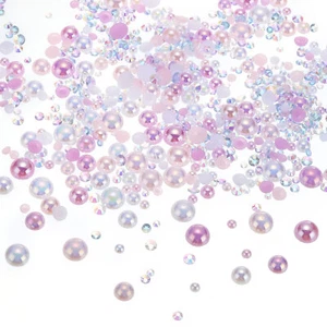 60g Flatback Pearls Rhinestone, 3-10mm Pearls Rhinestone, Mix Pink White - Picture 1 of 6