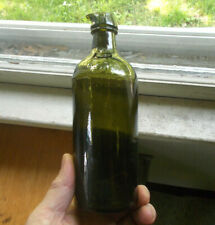 1860s OLIVE GREEN 3 PC MOLD BLOWN MASTER INK BOTTLE WITH CRUDE POUR SPOUT LIP