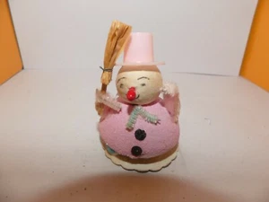 VINTAGE  ANNEES 50-60 ARTICLE SAPIN DE NOEL FIGURINE BONHOMME NEIGE ROSE - Imagen 1 de 3