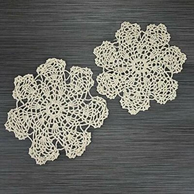 Quasimoon 7" Bloom Shaped Handmade Cotton Crochet Doilies - Beige (2 PACK) by...