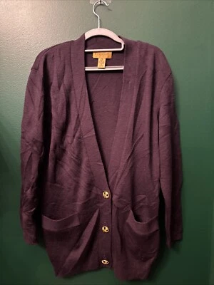 Cárdigan de lana merino extrafina púrpura Entier clásico de colección para mujer PETITES S Foto 1 de 4