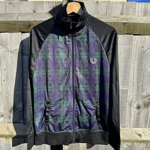 FRED PERRY Mens Check Tracksuit Black Jacket Sport Top Full Zip Size Small - Picture 1 of 14
